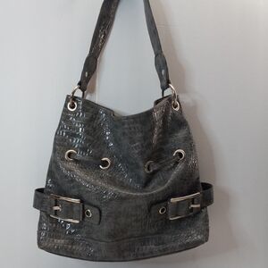 Reflections Y2K Faux Croc Embossed Shiny Vinyl Gray Shoulder Purse